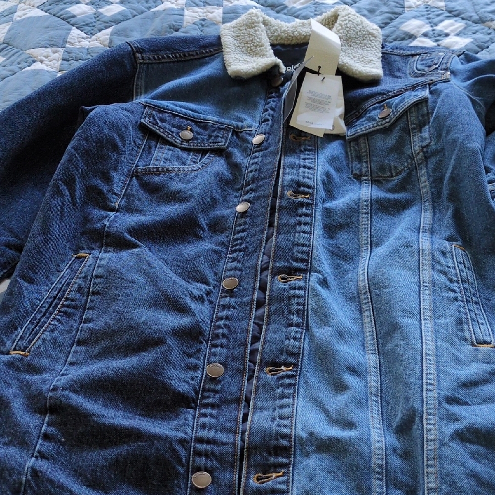 NWT Desigual Blue Denim Jacket with Faux Sherpa Collar - Picture 5 of 6